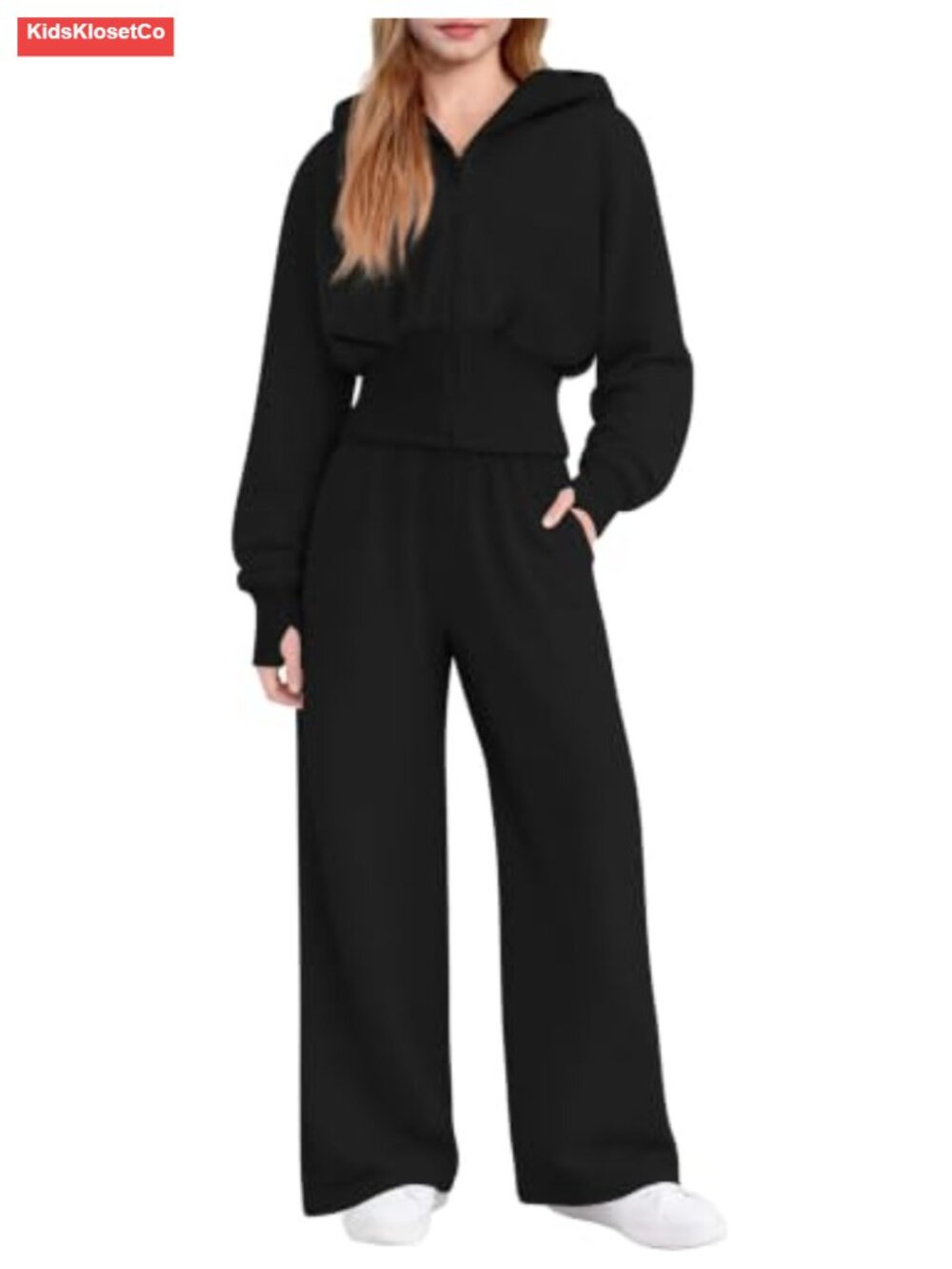 Girls Sweatsuit 2 Piece Zip Up Hoodie Wide Leg Pants Set